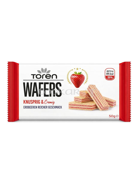 Toren Waffel mit Erdbeercreme 55g – Çilek Kremalı Gofret Erdbeer Waffelriegel