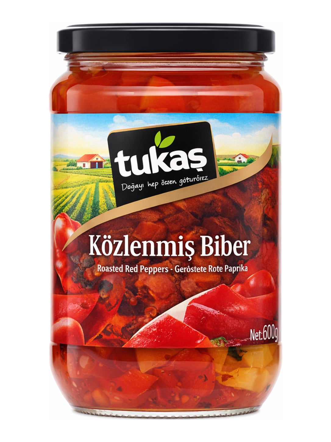 Tukaş Közlenmiş Biber 680g – geröstete rote Paprika in Knoblauch-Essig-Lake