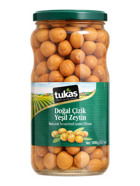 Tukas Doğal Çizik Yeşil Zeytin 1700g – Geritzte Grüne Oliven eingelegt