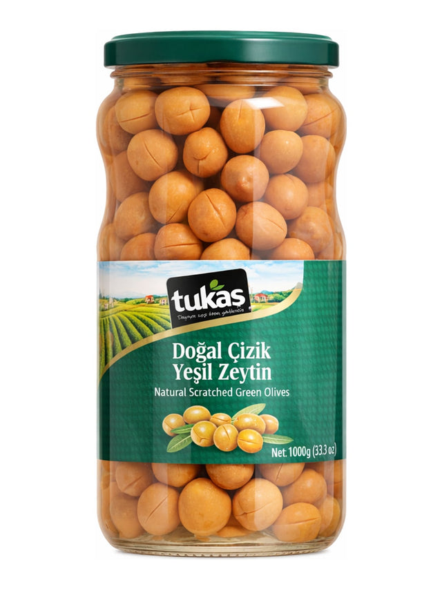 Tukas Doğal Çizik Yeşil Zeytin 1700g – Geritzte Grüne Oliven eingelegt