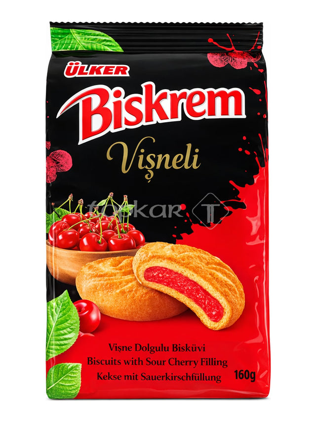 Ülker Biskrem Vişneli 160g – Kekse mit Sauerkirschfüllung Vişne Dolgulu Bisküvi
