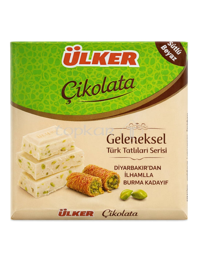 Ülker Weiße Schokolade mit Pistazie 60g – Burma Kadayıf türkische Dessert-Schokolade