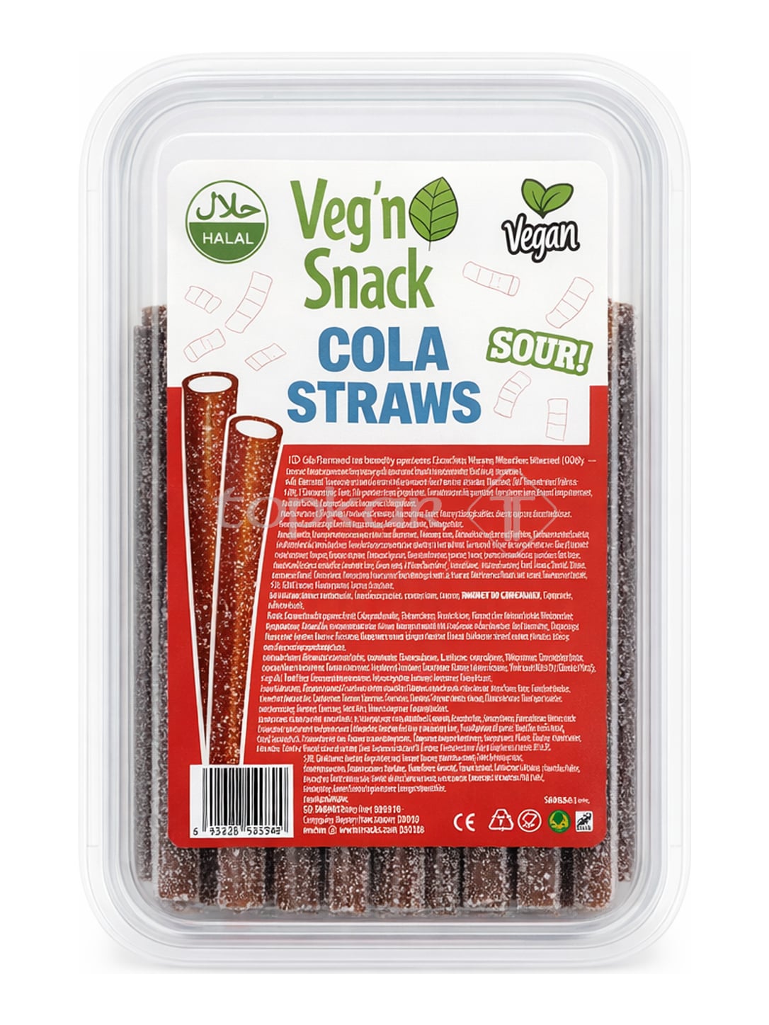 Veg'n Snack Cola Straws Sour 200g – saure Cola Fruchtgummi vegan halal