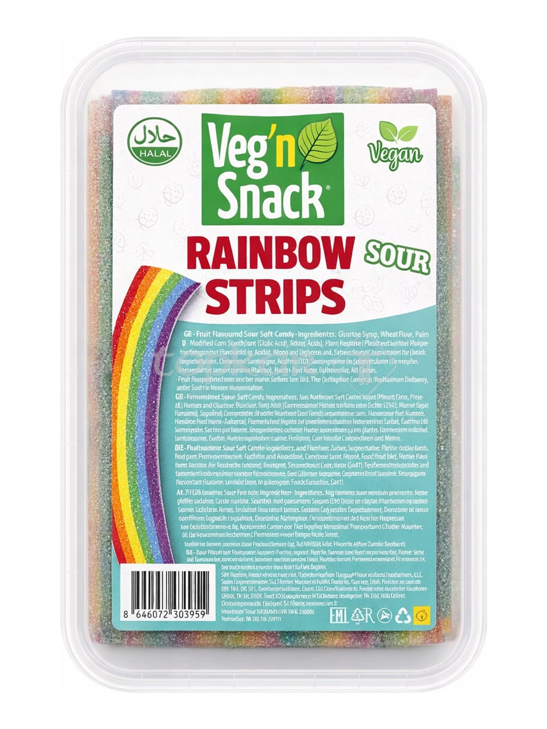 Veg'n Snack Rainbow Sour Strips 200g – saure vegane Fruchtgummi-Streifen