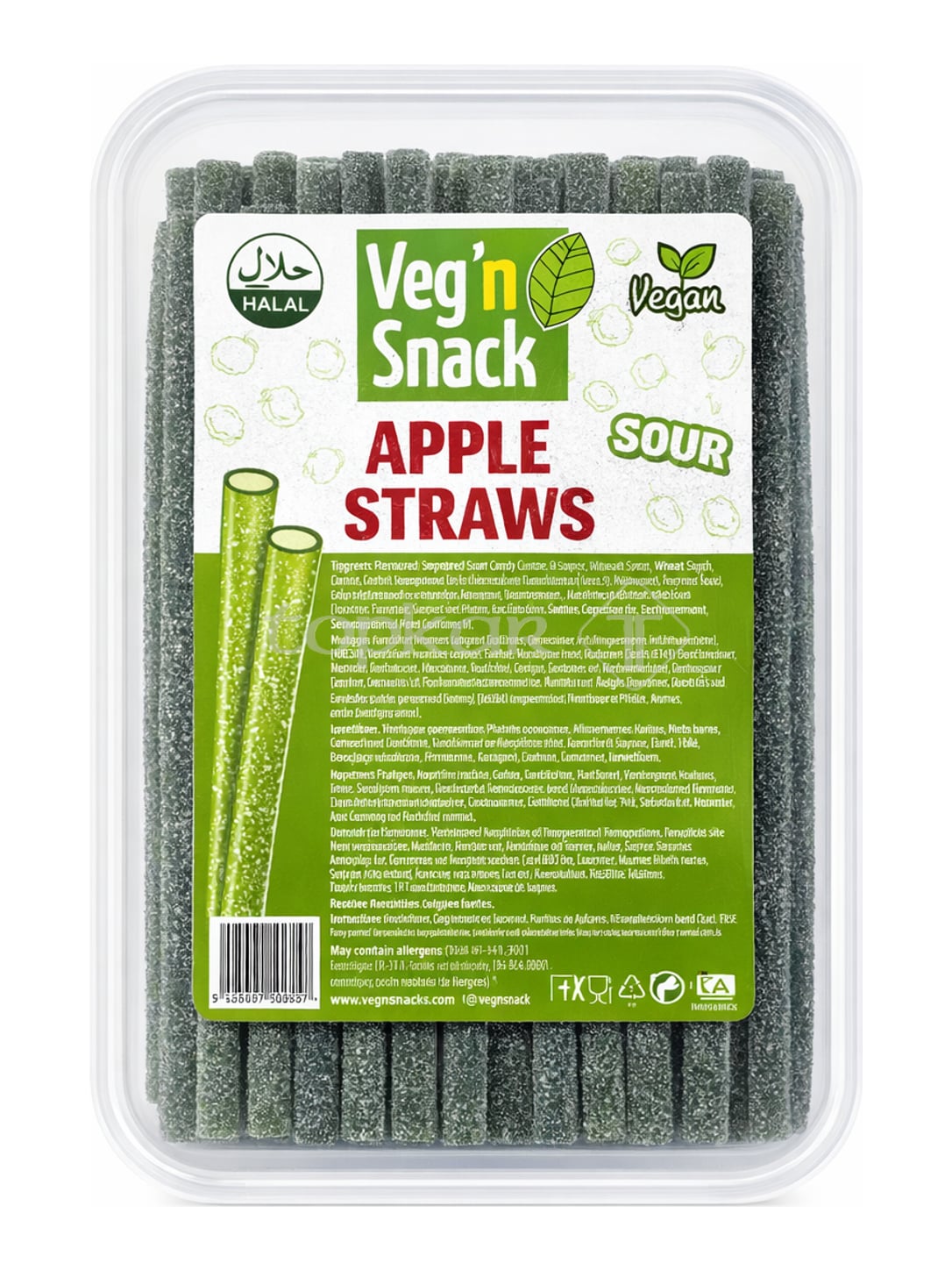 Veg'n Snack Apple Straws Sour 170g – saure Apfel Fruchtsticks vegan