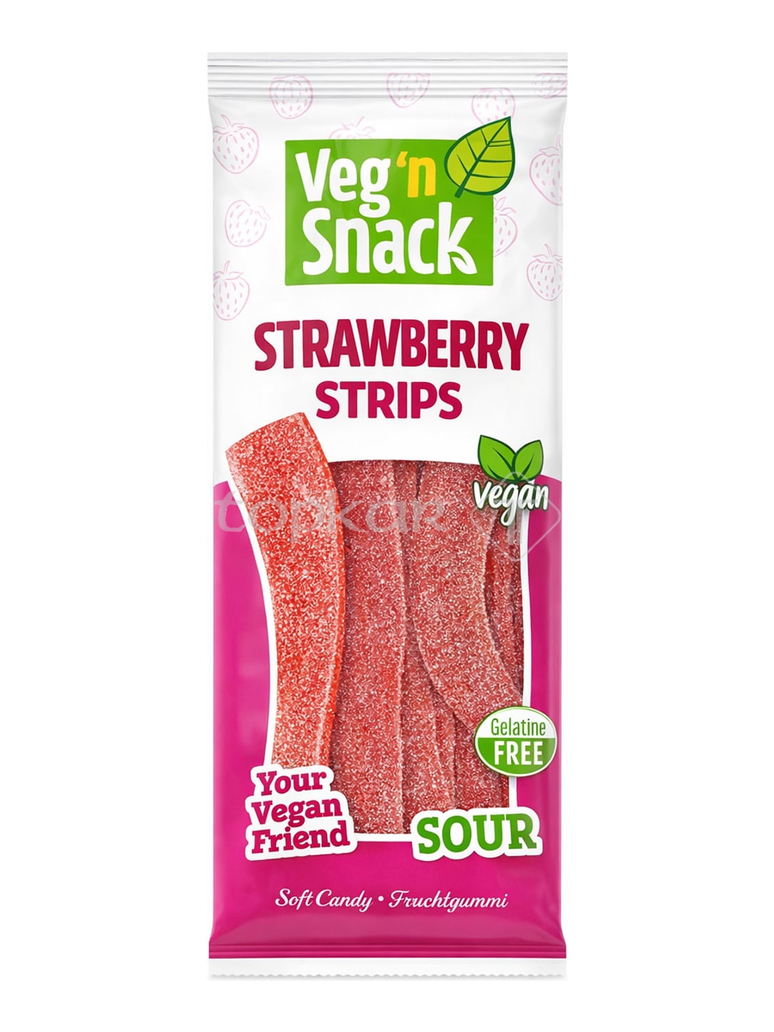 Veg'n Snack Strawberry Strips 170g – vegane saure Fruchtgummi Erdbeer Streifen