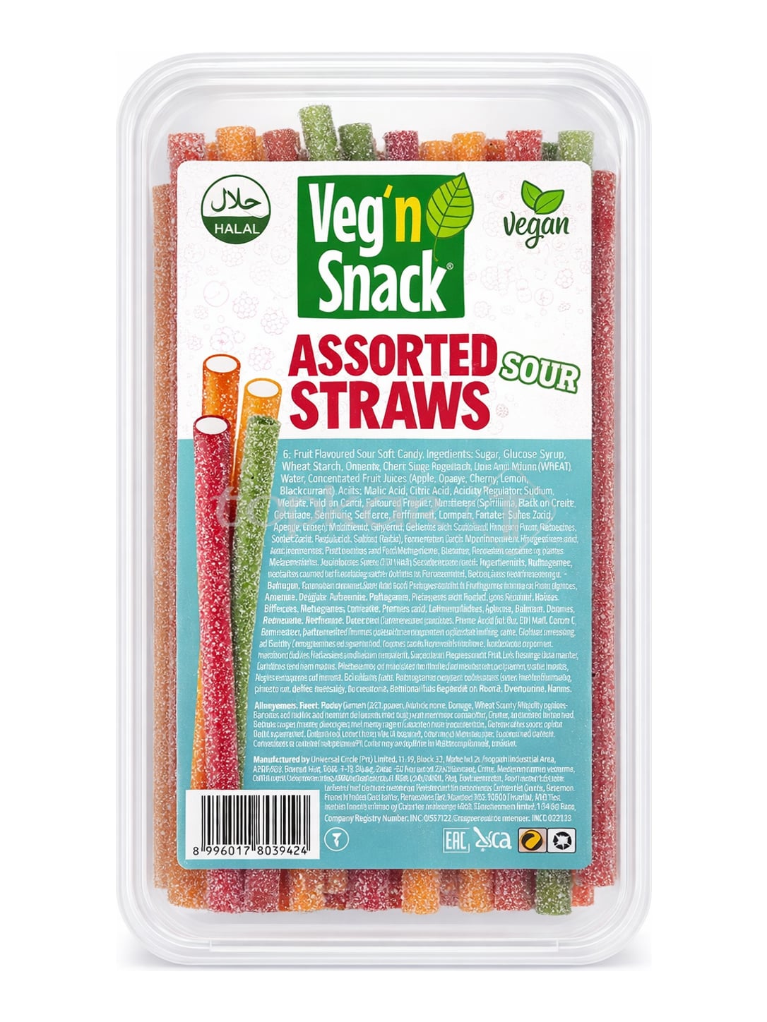 Veg'n Snack Saure Fruchtstangen 200g – Assorted Sour Straws vegan halal