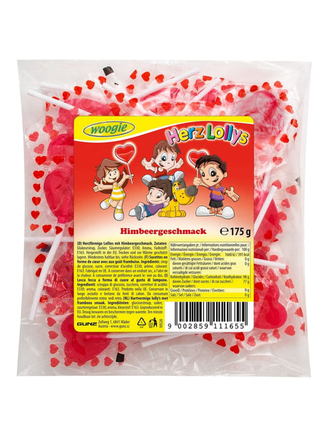 Woogie Herzlolly's Himbeergeschmack 175g – Himbeer Lollipops Herzform
