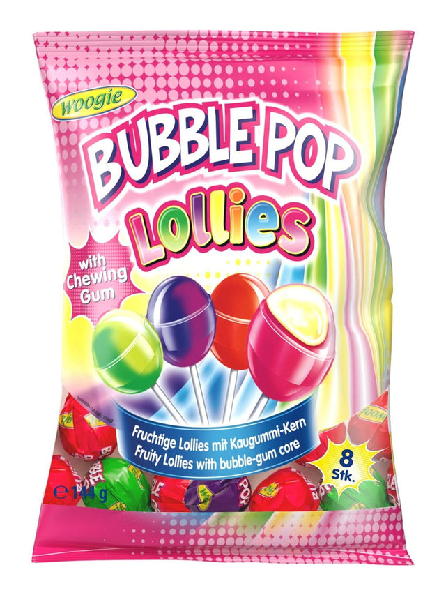 Woogie Bubble Pop Lollies 144g – Lutscher mit Kaugummikern