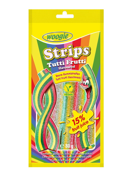 Woogie Rainbow Strips 80g – Regenbogen Fruchtgummi Bänder