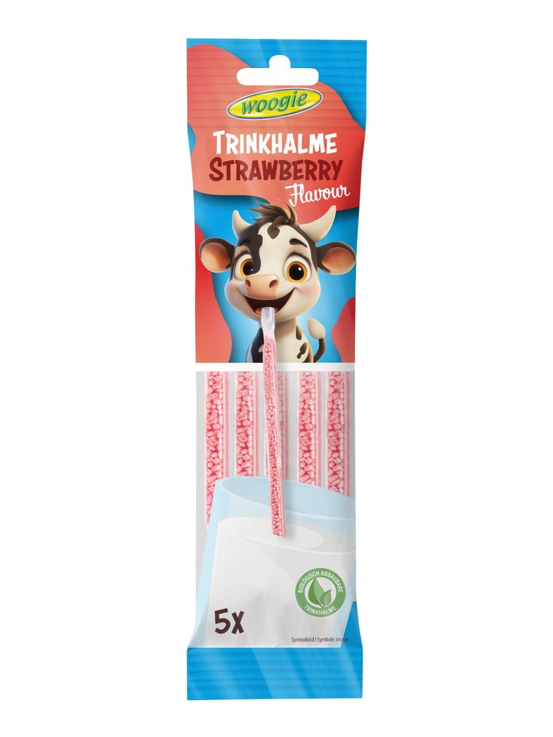 Woogie Trinkhalme Erdbeere 30g – Zauber-Trinkhalme mit Zuckerperlen für Milch