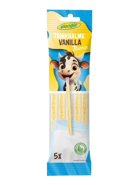 Woogie Trinkhalme Vanille 30g – Zaubertrinkhalme mit Vanille-Zuckerperlen für Milch