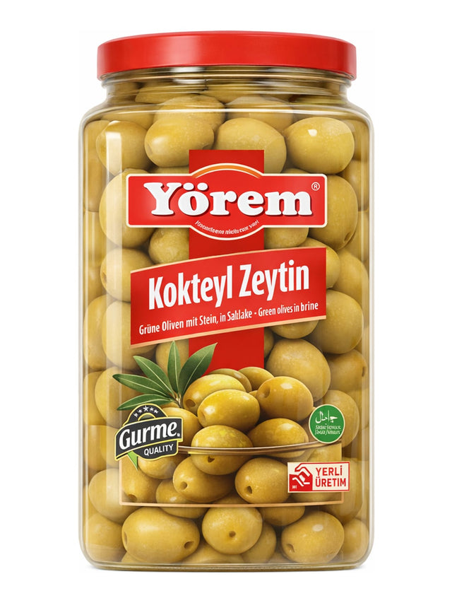 Yörem Kokteyl Zeytin 1600g – Grüne Cocktail-Oliven in Salzlake