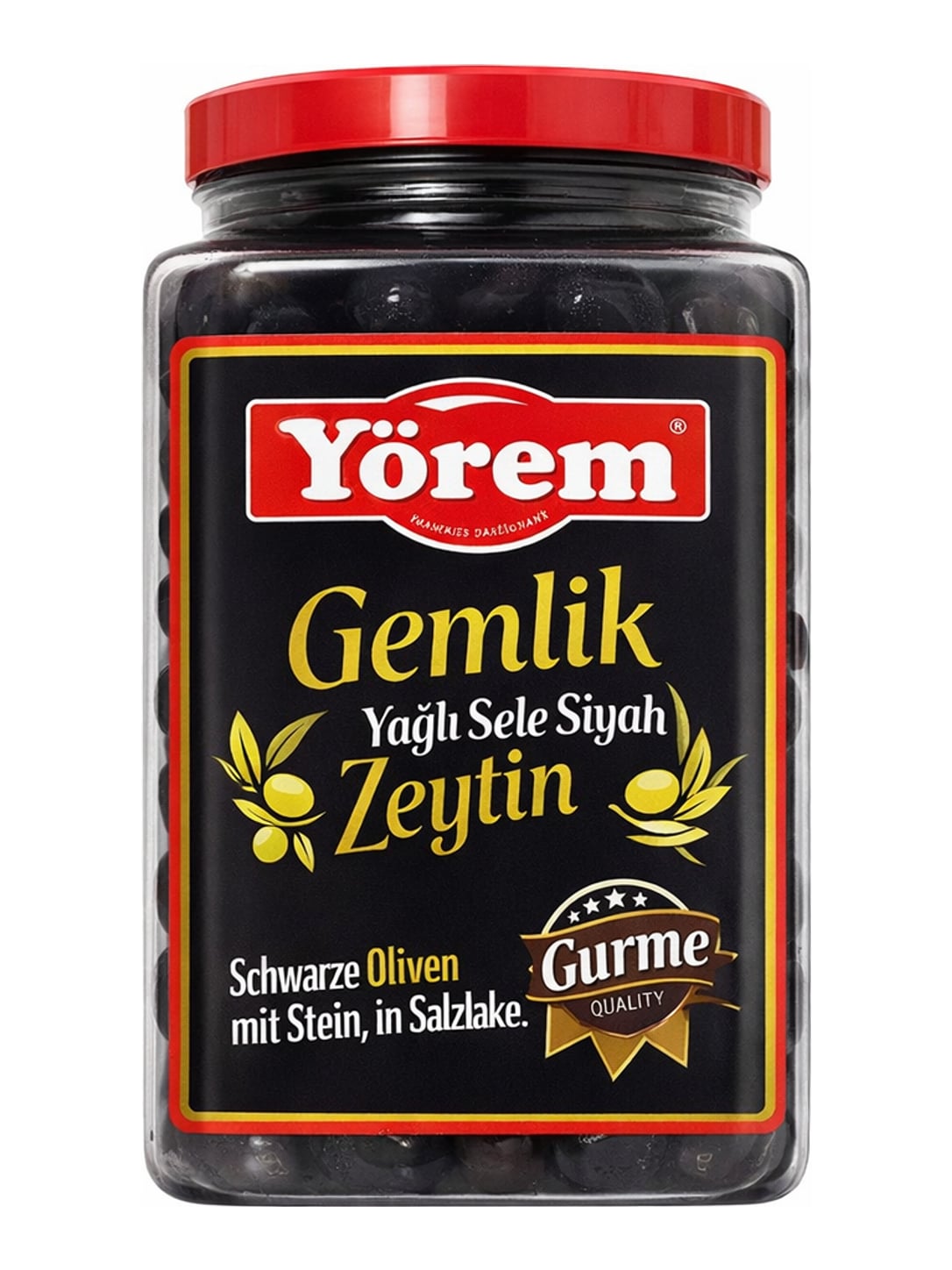 Yörem Gemlik Yağlı Sele Siyah Zeytin 1600g – Schwarze Oliven mit Stein in Salzlake