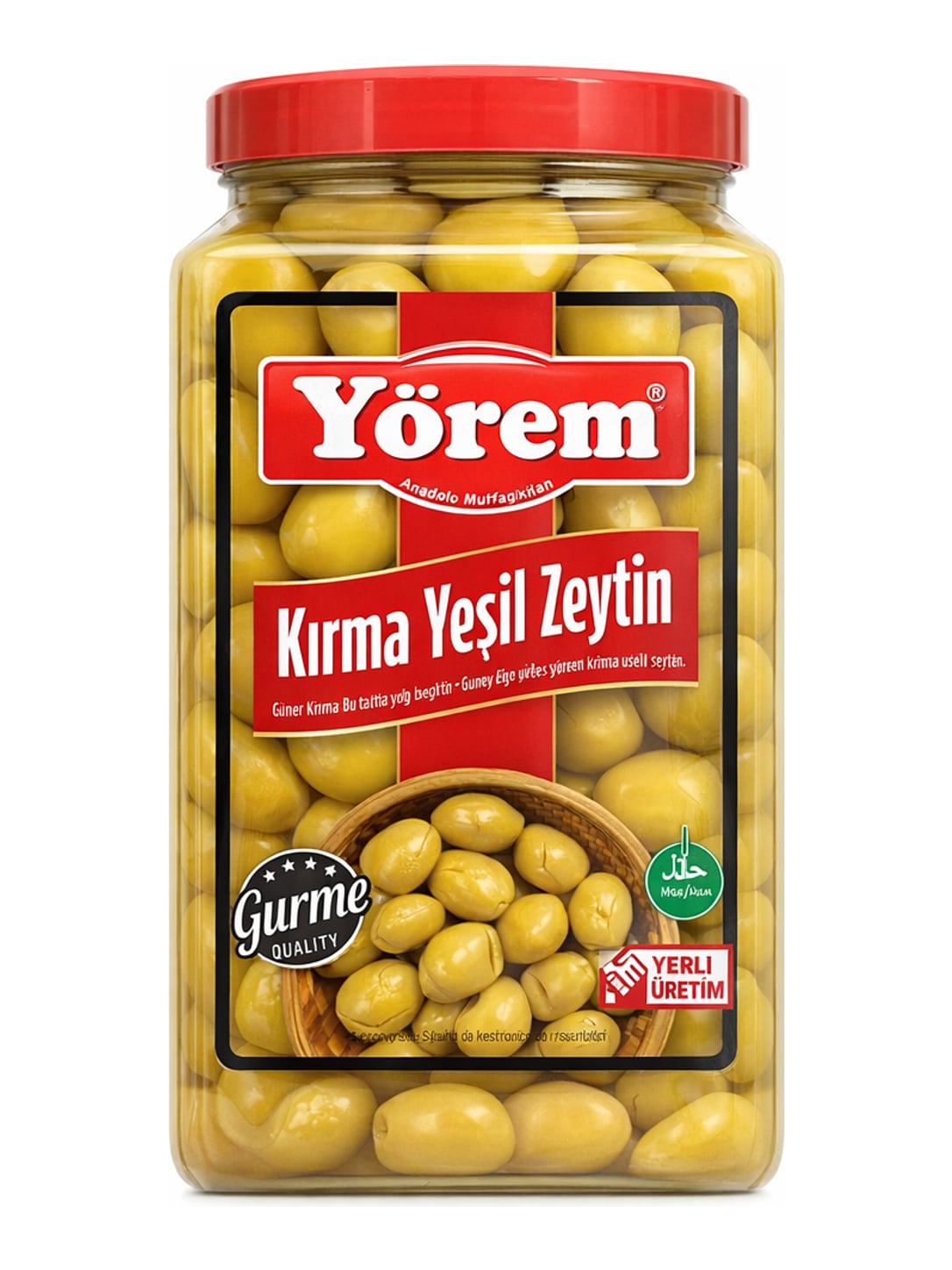 Yörem Kırma Yeşil Zeytin 1600g – Grüne Oliven mit gecracktem Stein in Lake
