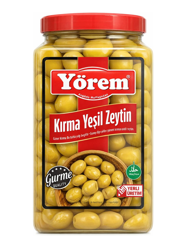 Yörem Kırma Yeşil Zeytin 1600g – Grüne Oliven mit gecracktem Stein in Lake