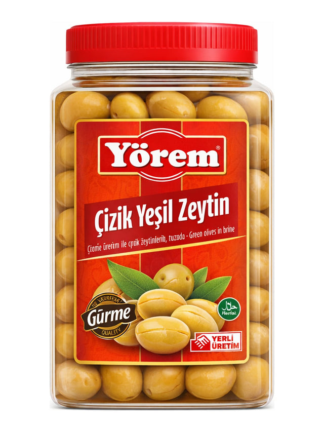 Yörem Çizik Yeşil Zeytin 1600g – gerittzte grüne Oliven eingelegt mit Stein