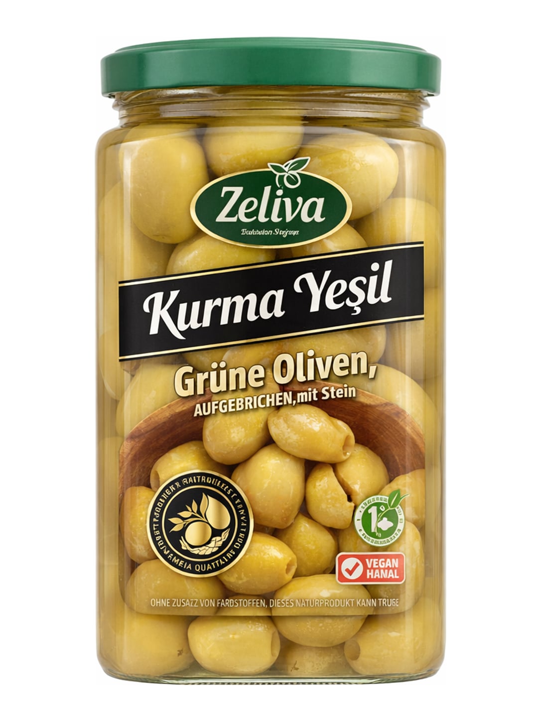 Zeliva Grüne Oliven Aufgebrochen mit Stein 680g – Kurma Yeşil Zeytin türkische Oliven