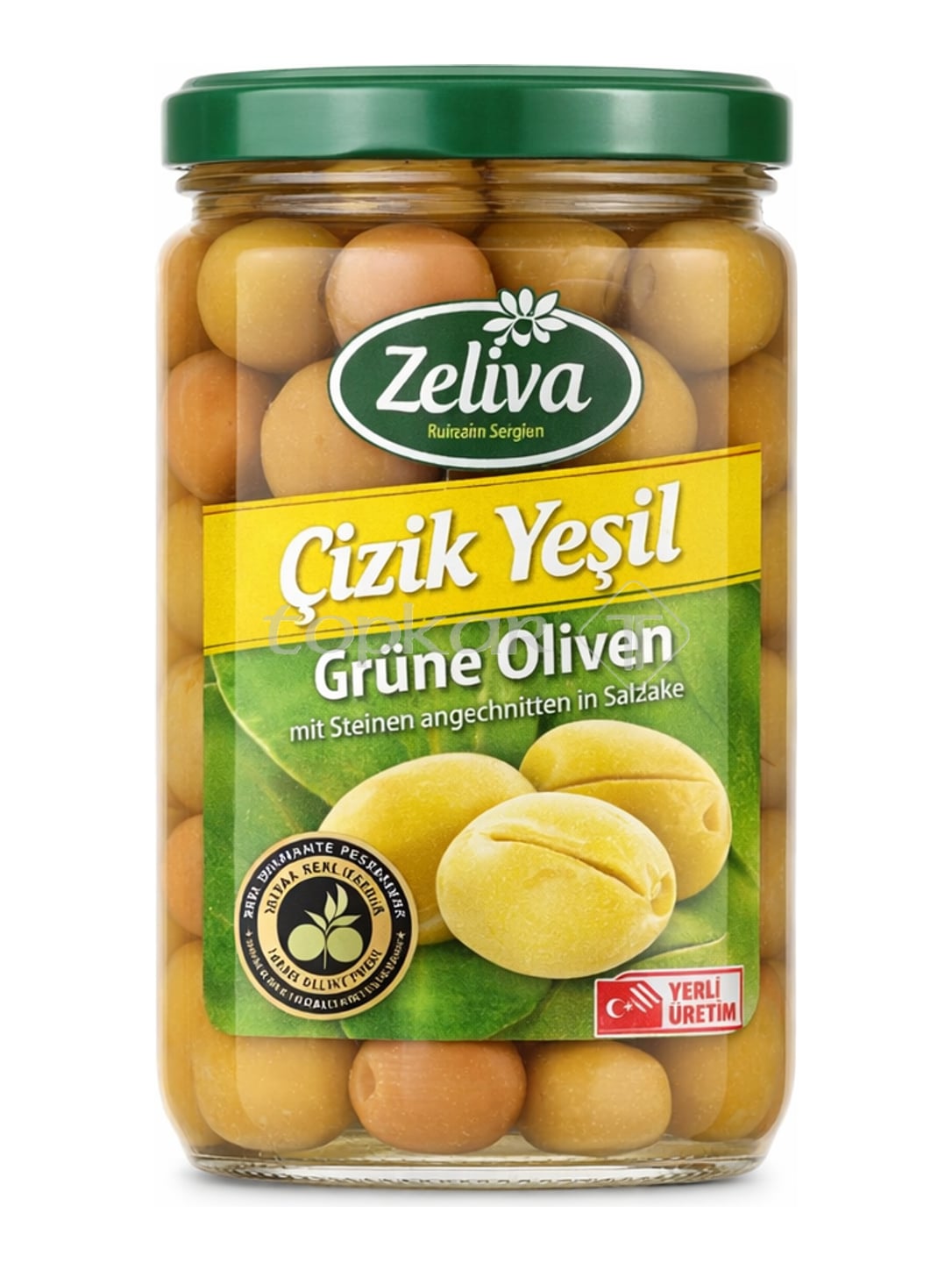 Zeliva Grüne Oliven mit Stein angeschnitten 680g – Çizik Yeşil Zeytin in Salzlake