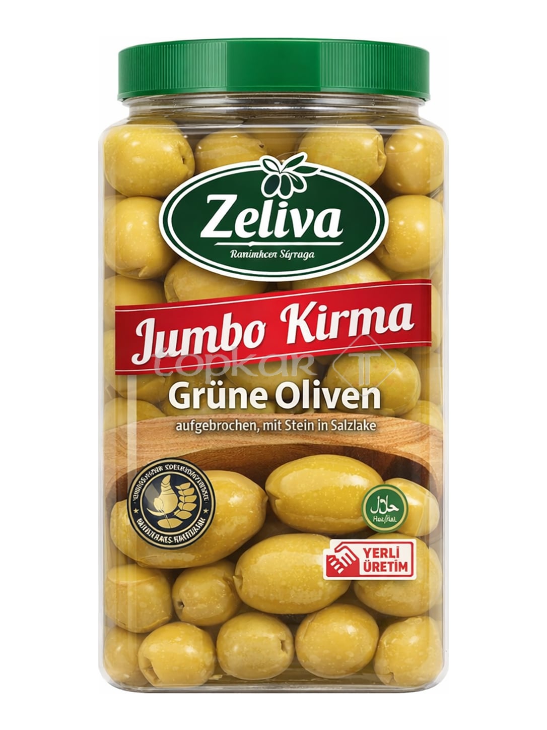 Zeliva Jumbo Kırma Yeşil Zeytin 1600g / 900g Abtropfgewicht – Grüne Oliven aufgebrochen mit Stein in Salzlake