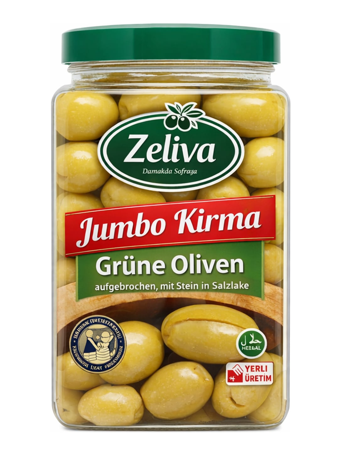 Zeliva Jumbo Grüne Oliven mit Stein 1600g – Kırma Yeşil Zeytin türkische Oliven in Salzlake